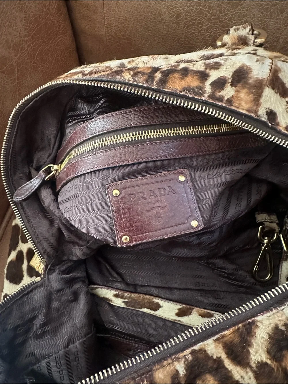 Prada Leopard-Print Calf Hair Satchel - Brown/Black/Beige bag / tote